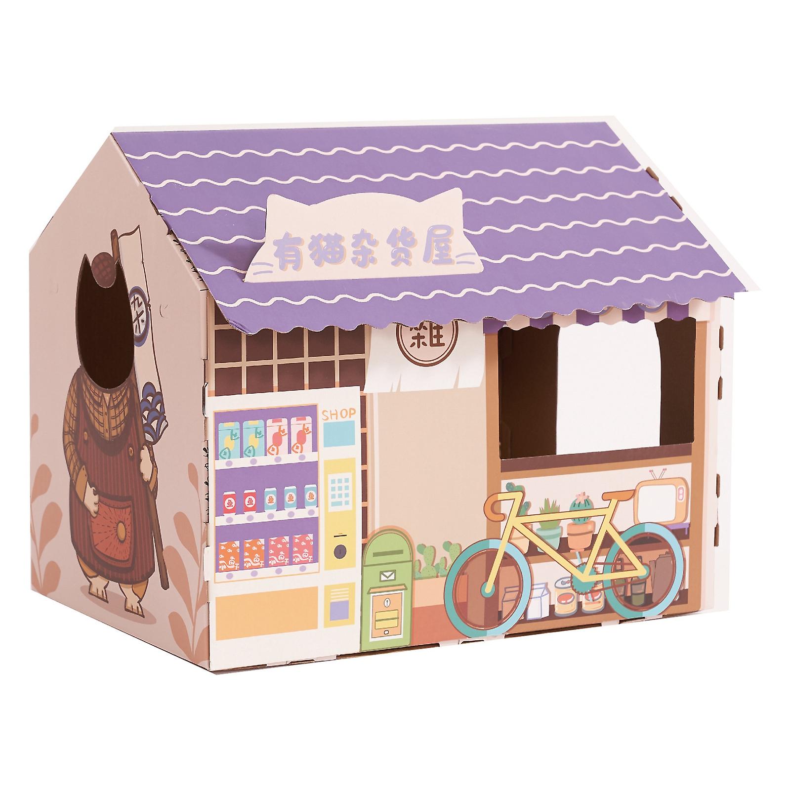 Cardboard Cat House Safe Healthy Wear Resistant Portable Cat Play House with Catnip for Cats Grocery Store