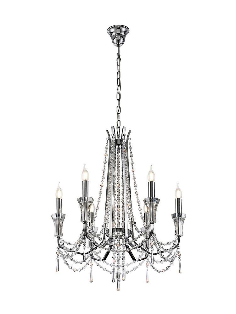 Armand Ceiling Chandelier Pendant 6 Light E14 Polished Chrome, Crystal