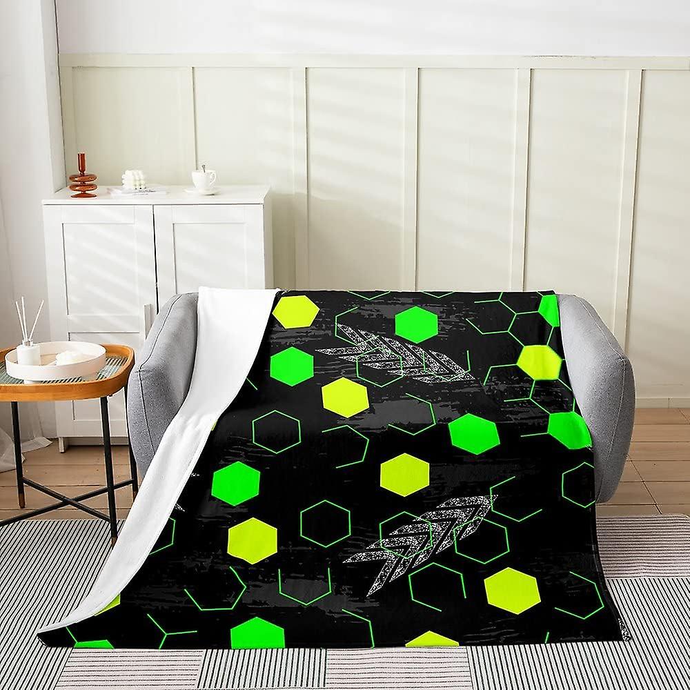 Honeycomb Fleece Flannel Fuzzy Blanket Hexagonal Plush Throw Blanket, Beehive Black Green Yellow All Season,Bed Blanket for Sofa Kids Microfiber Geome