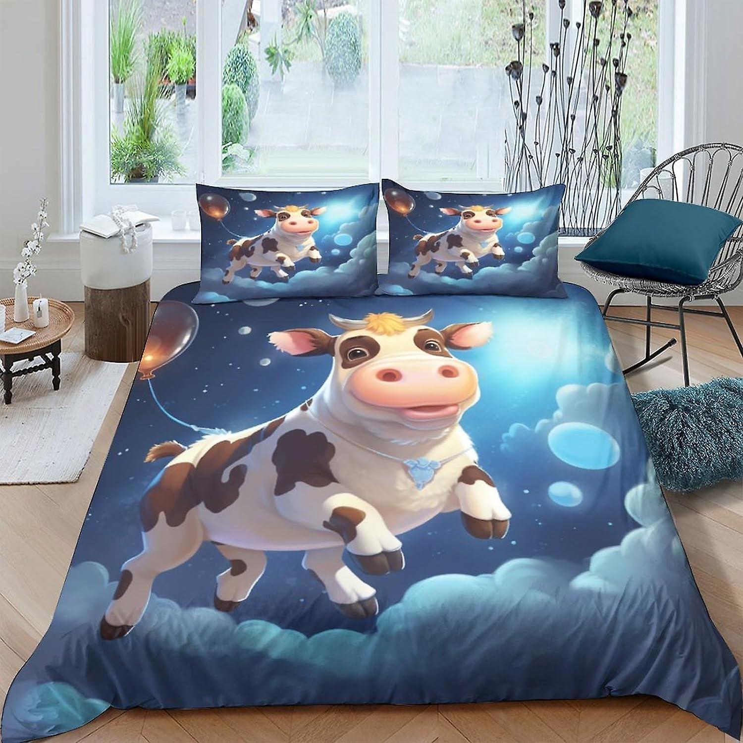 EKENOZ Ensemble de literie de vache Housse de couette Housse de couette en microfibre douce à fermeture éclair cachée avec conception d’impression 3D pour enfants adolescents adulte 3 pcs double