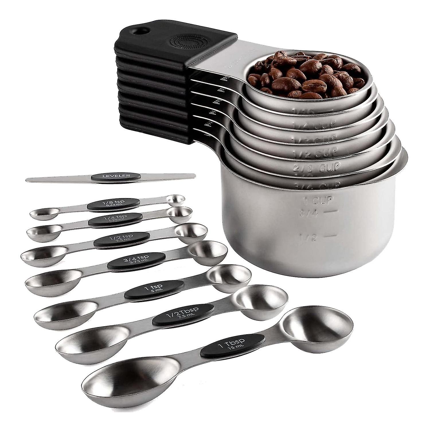Magnetic Measuring Cups And Spoons Set Including 7 Measuring Cup 7 Measuring Spoons With 1 Leveler