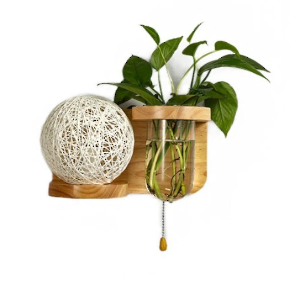 Indoor Solid Wood Wall Lamp, Creative  Simple Modern Style, Rattan Spherical Lampshade,  Left Version