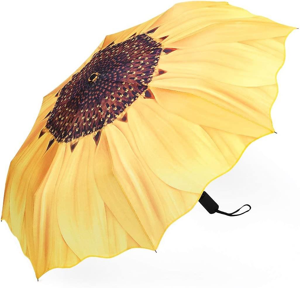 Parapluies automatiques - Parapluie pliant compact et léger coupe-vent motif tournesol