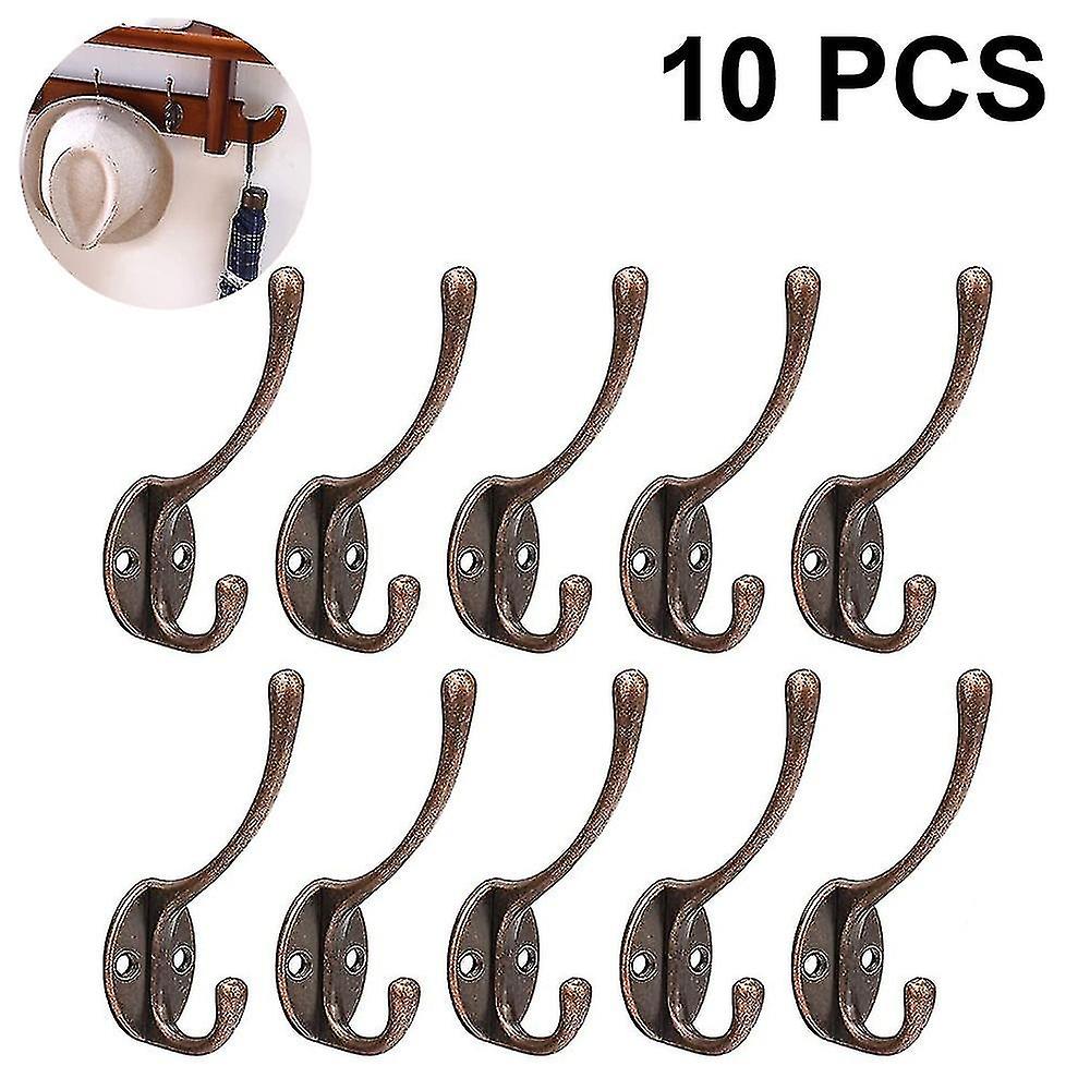 10 Pack Rustic Coat Hooks Wall Mounted Heavy Duty Double Hooks Retro(Red)
