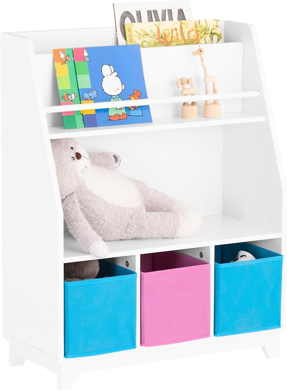 Bambini Bambini Libreria Scaffale Giocattolo Scaffale Scaffale con 3 cassetti in tessuto e 3 scomparti portaoggetti, SoBuy KMB34-F