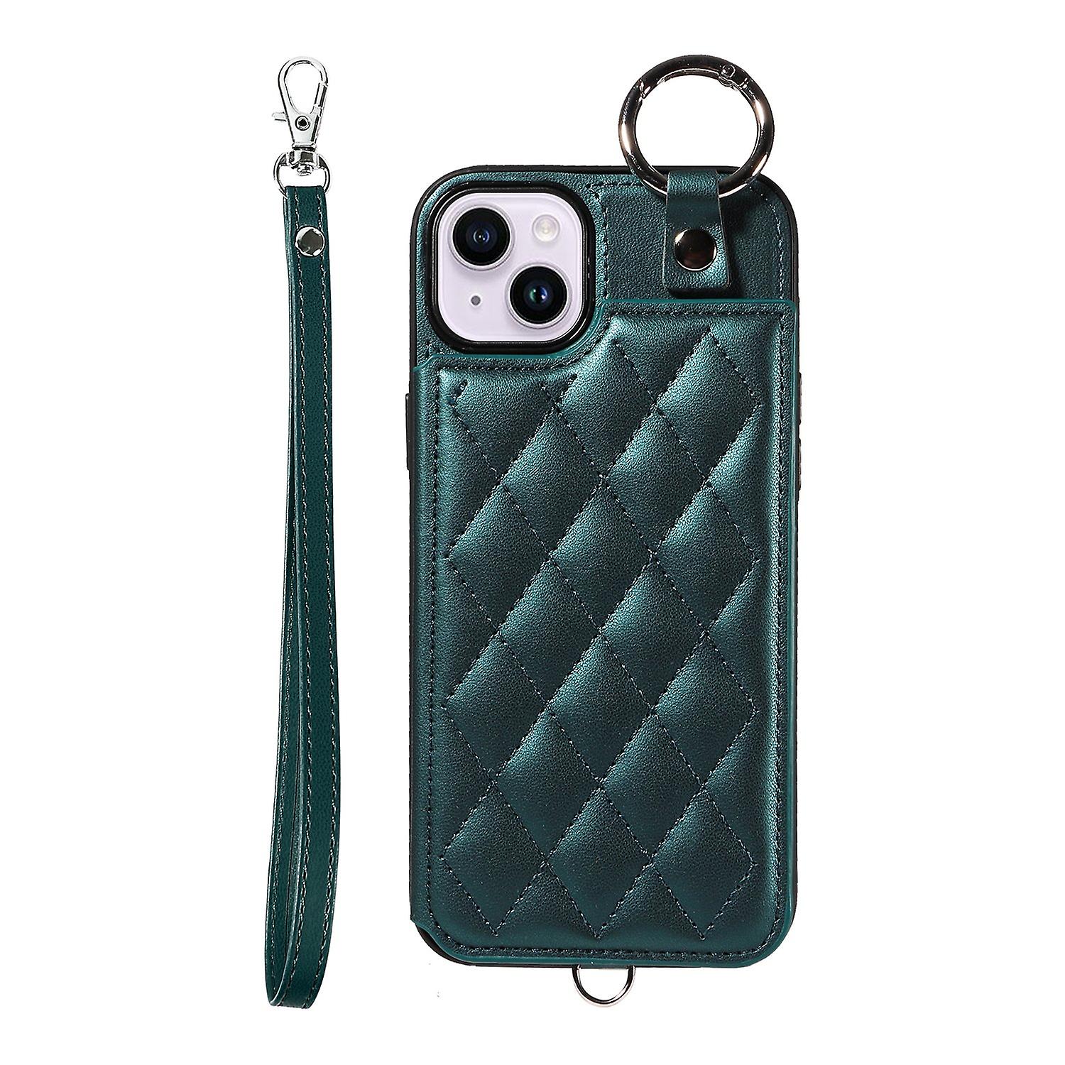 Rhombic Card Bag PU Case For iPhone 15 Plus / 14 Plus