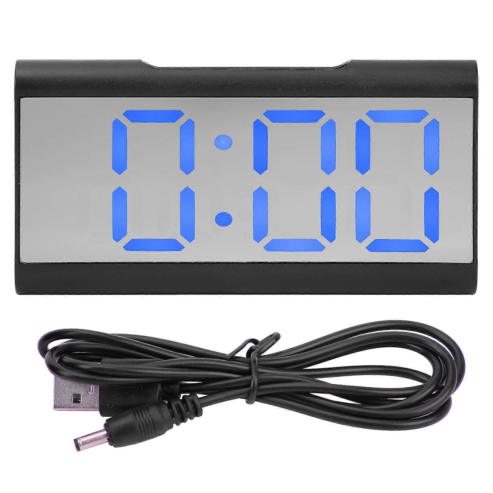 Alarm Clock LED Digital Display Mirror USB Charging Desktop Clock for Bedroom Home Office SchoolBlue