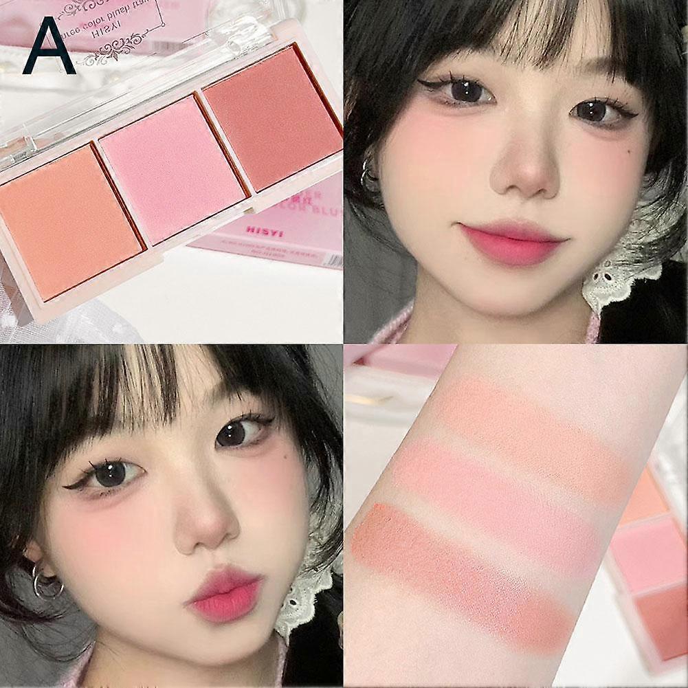 3 Tone Blush Palette Red Rouge Orange Pink and Natural Highlighter