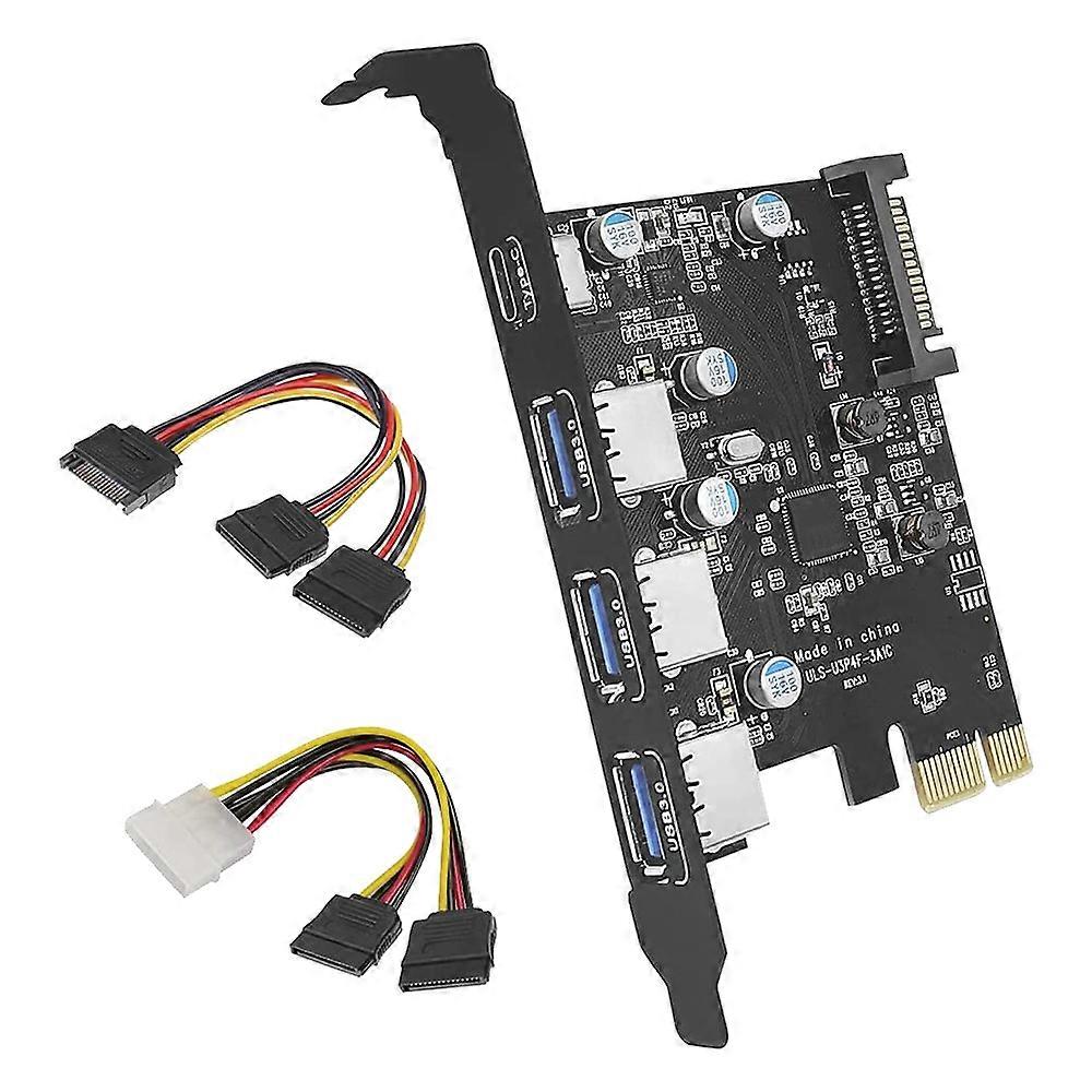 3A1C PCI-E to USB 3.0 4-Port(1XUSB-C-3XUSB-A) Expansion Card, with 15-Pin SATA Power Connector, Sui