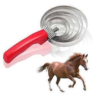 Roestvrijstalen paardenborstel, omkeerbare roestvrijstalen currykam 6 ringen paardencurrykam metalen jeukborstel voor vee met Soft Touch grip