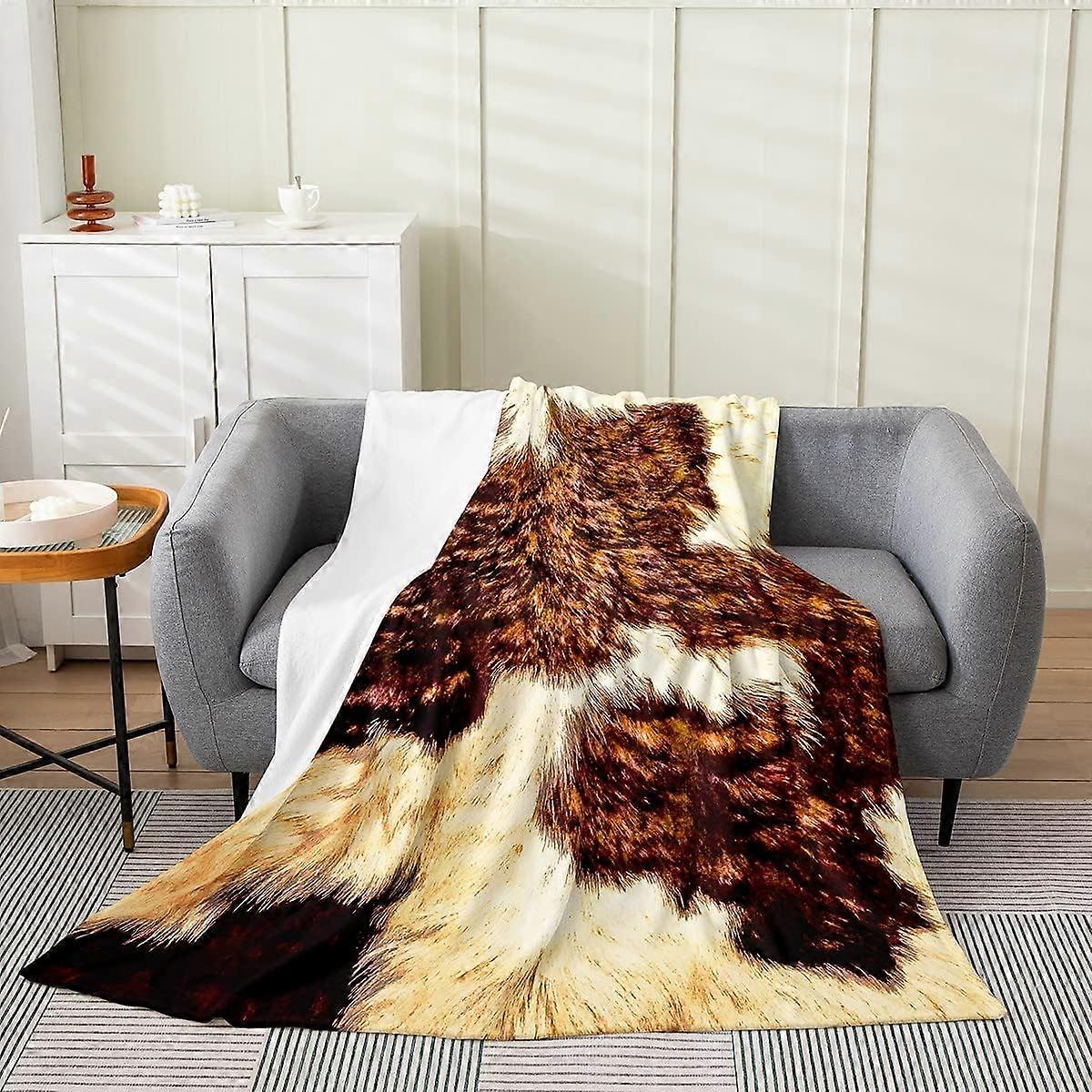 بطانية طباعة البقر الطفل 30x40 بوصة جلد البقر رمي البطانيات النساء البالغات الرجال المرتفعات البقر الفراء شيربا بطانية المزرعة الغربية البرية الصوف بطانية بني