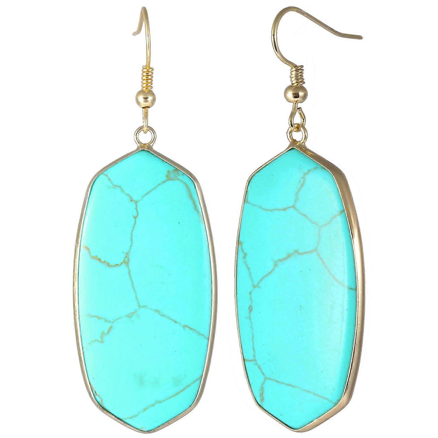 Earrings-Extravagant Turquoise Drops-Golden Geometric Chic