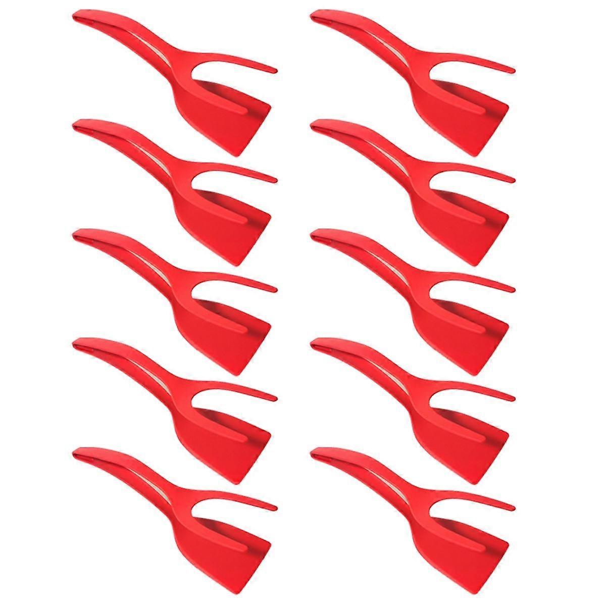 Multifunctional Steak Frying Spatula Clip Two in One Spatula Clip Food Clip Frying Pan Spatula Omeletteclip Red