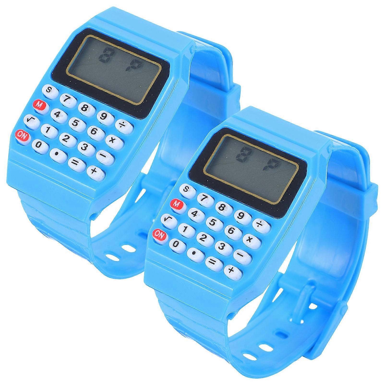2pcs Watch Type Calculators Portable Calculating Watch Wrist Geometric Operation Watch Birthday Gift for Kids Blue