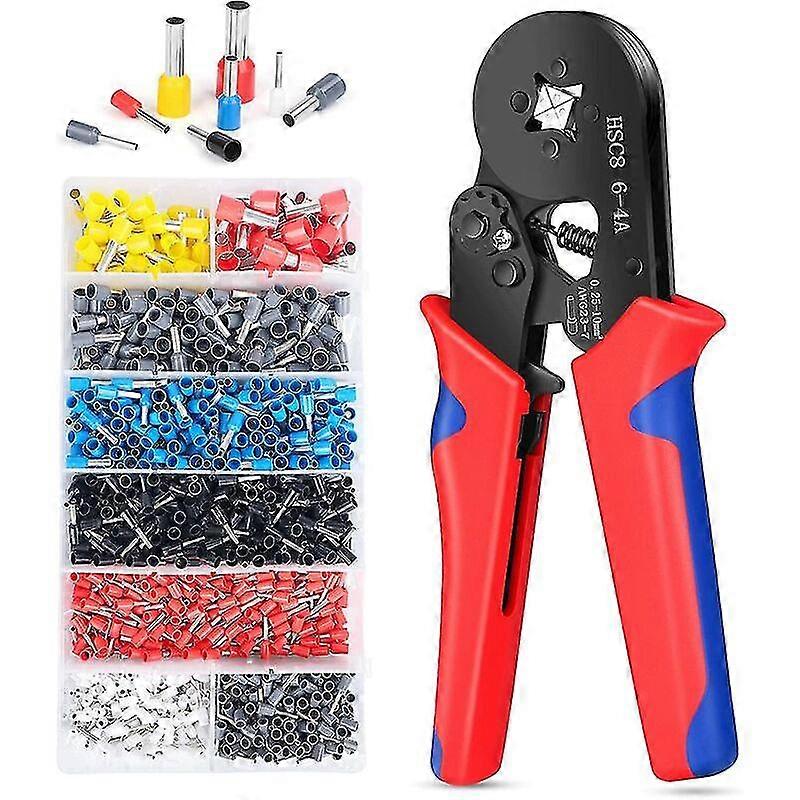 Pliers and Pliers Ferrule Crimping Tool Kit with 1250pcs Wire Ferrule Terminal Kit, Self-Adjusting Crimping Pliers, Ferrule Crimping Plier for AWG 23-