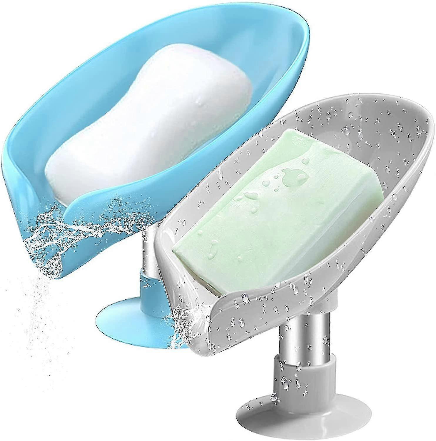 2pcs Self Draining Soap Dishes With Suction Cup