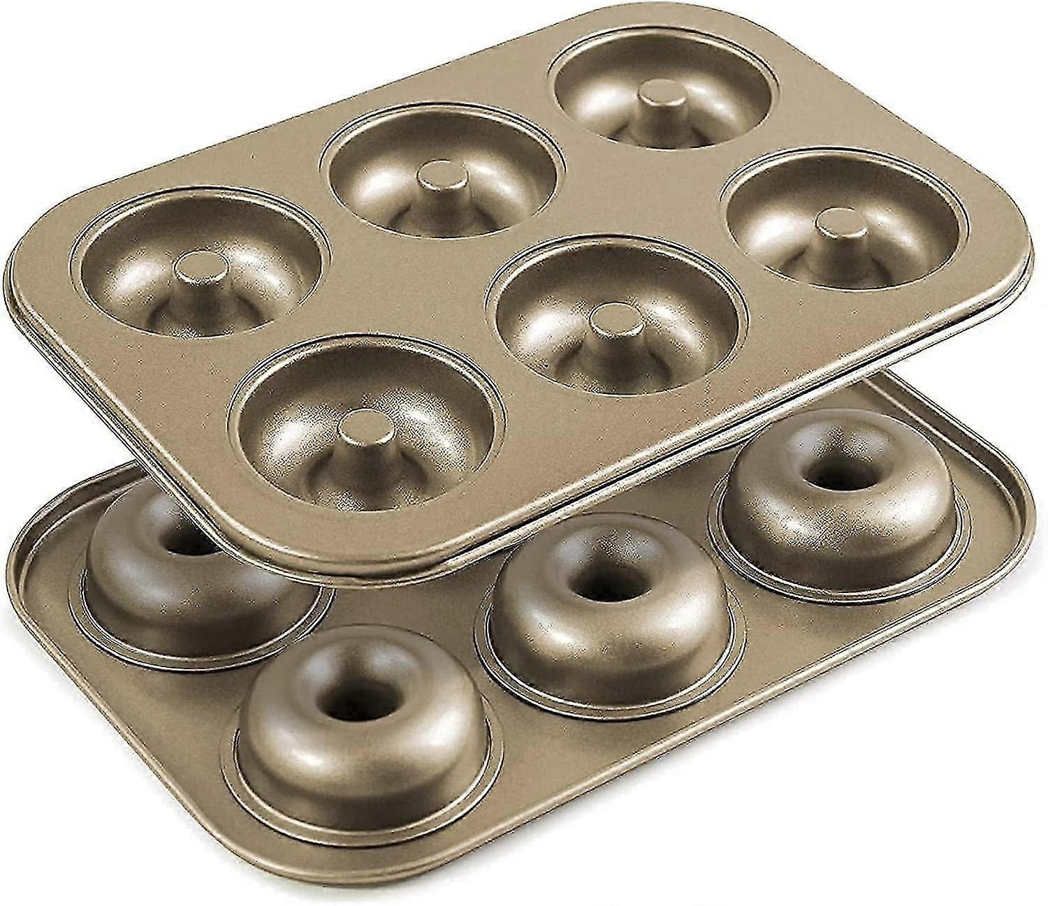 Nonstick 6-Cavity Donut Pan 2-Pack Gold