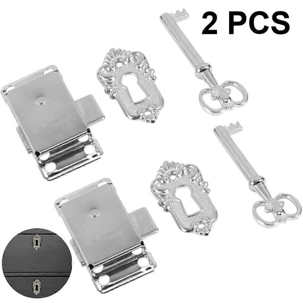 2 sets of vintage cabinet door lock, cabinet lock, antique furniture lock with key for mailboxes, lockers, cupboards, tool box