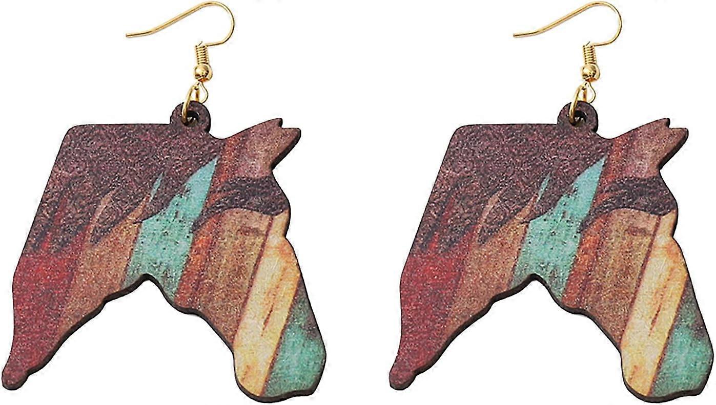 Texas Western Style coloré tête de cheval boucles d’oreilles double face boucles d’oreilles à porter décoratifs filles cadeaux boucles d’oreilles en acier inoxydable pour les femmes (marron #3 un