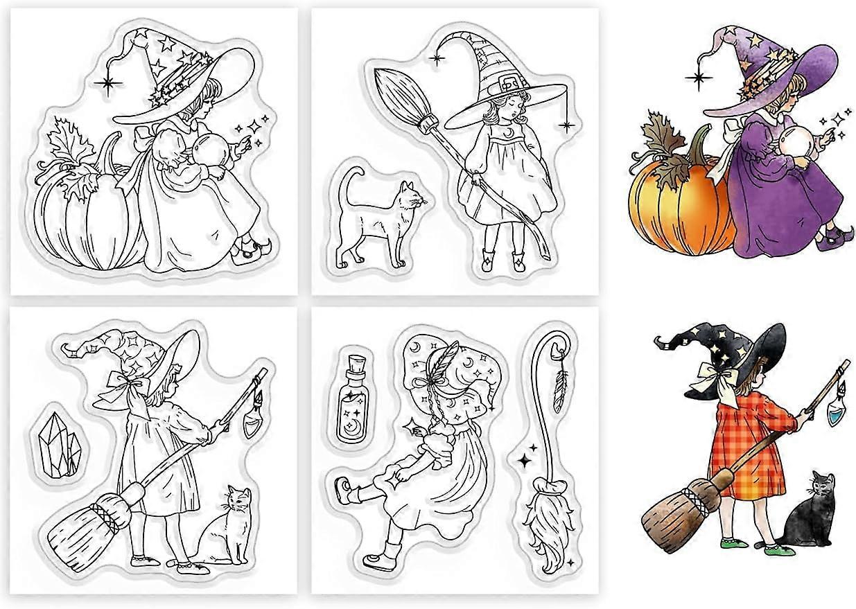 4Pcs Little Witch Clear Stamps for DIY Scrapbooking