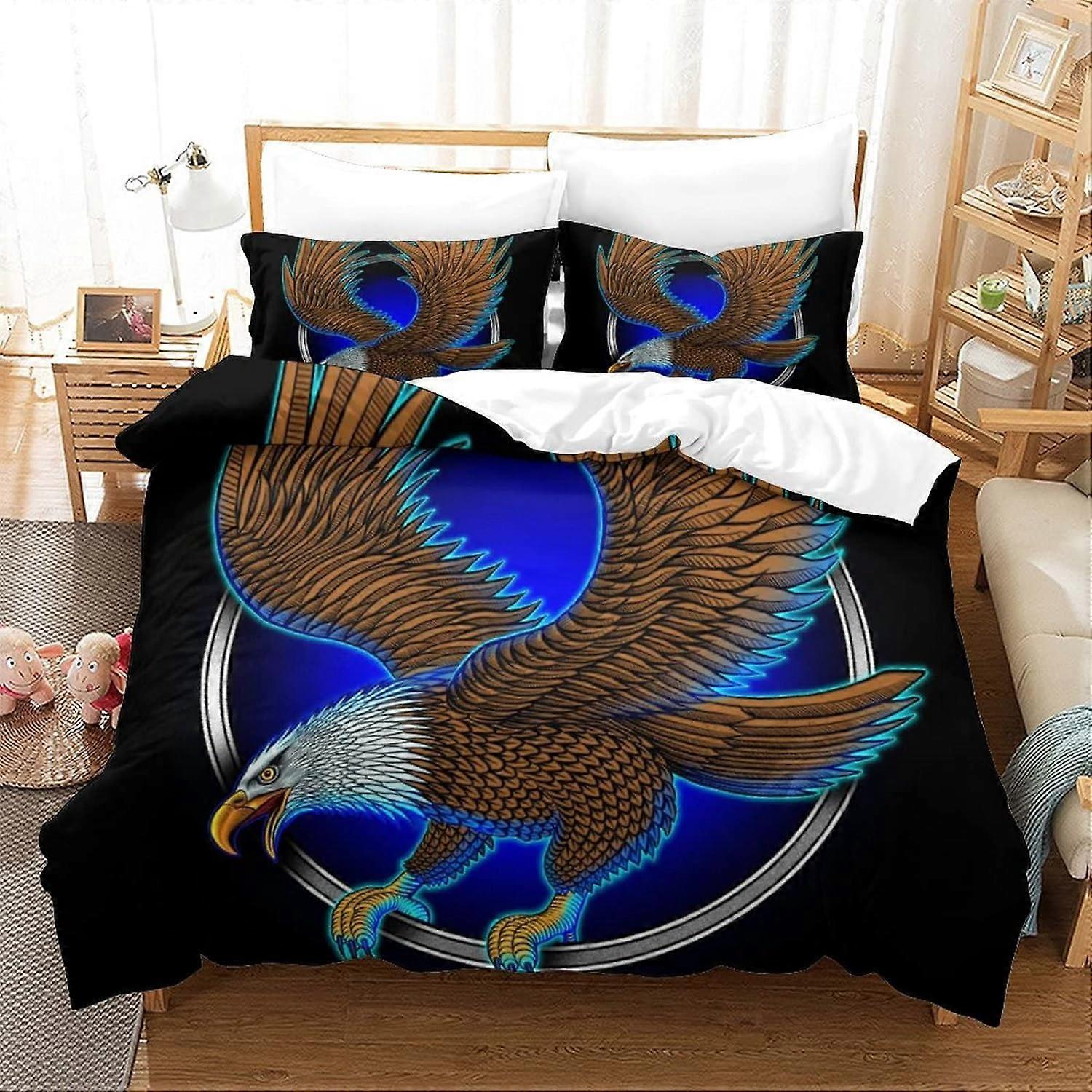 Eagle Bedding Set with Animal Pattern D and Duvet Cover for Children Boys, Soft Microfibre with Zipper