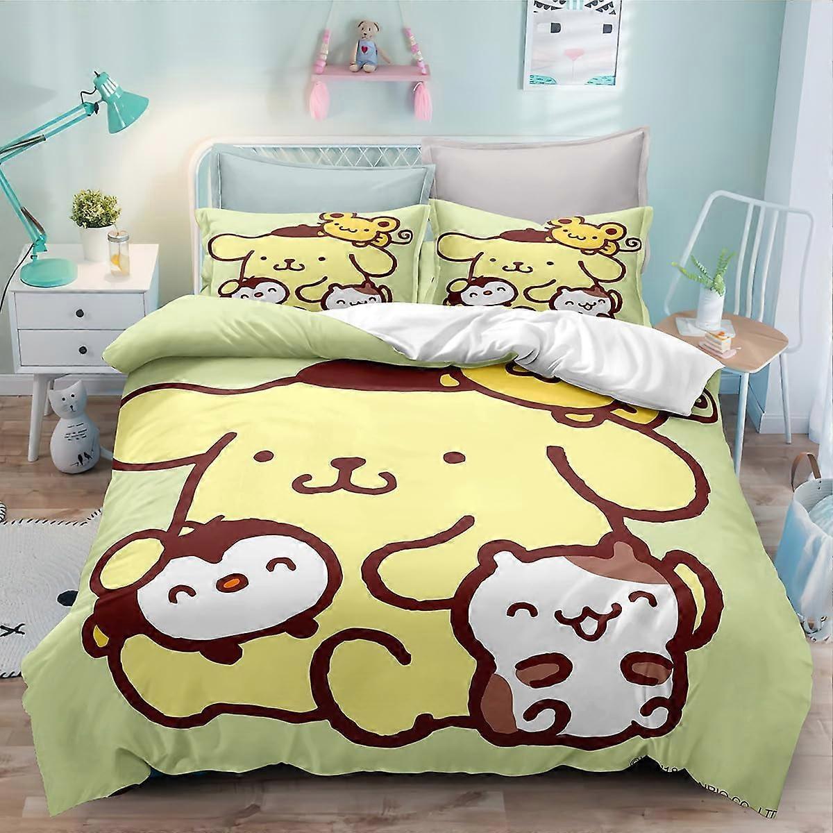 i242 Karikatür Nevresim Takımı,Anime Yatak Takımı,Pompompurin Gençler Erkek Kızlar için 3 Parçalı Yorgan Örtüsü Seti, 1 Nevresim Örtüsü ve 2 Yastık Kılıfı (Yorgan Yok)
