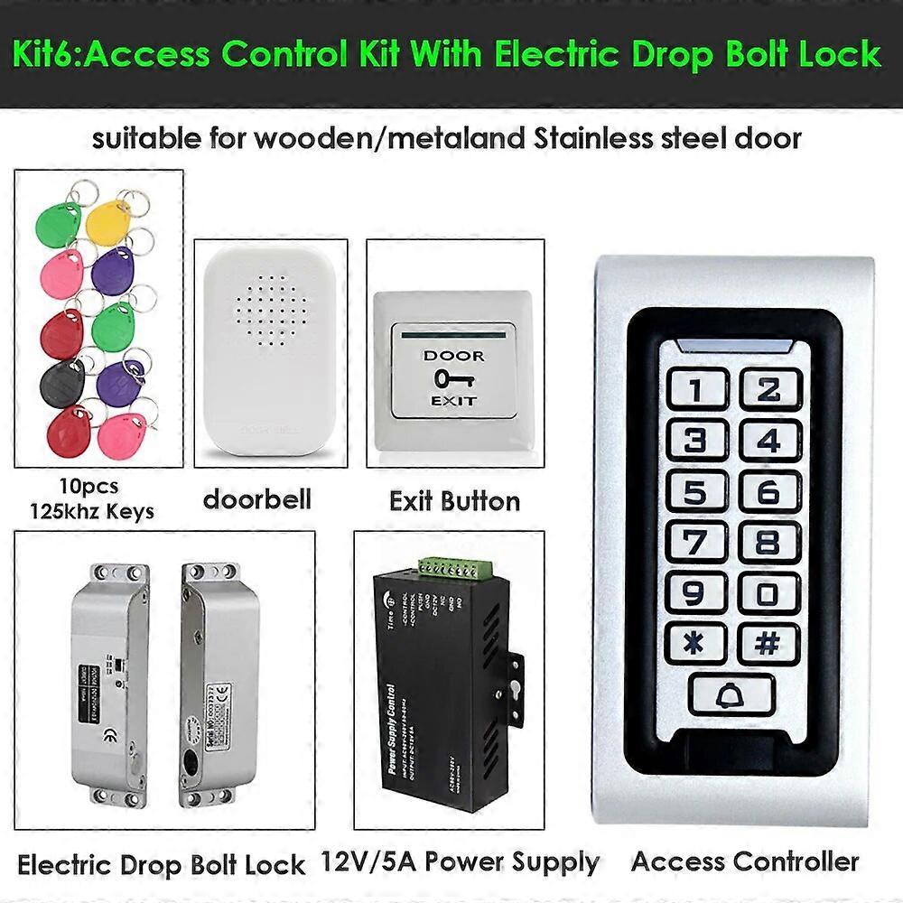 IP67 Waterproof Backlight RFID Door Access Control Kit Electric Lock +Door Exit Switch+ Power Supply Standalone Access Control