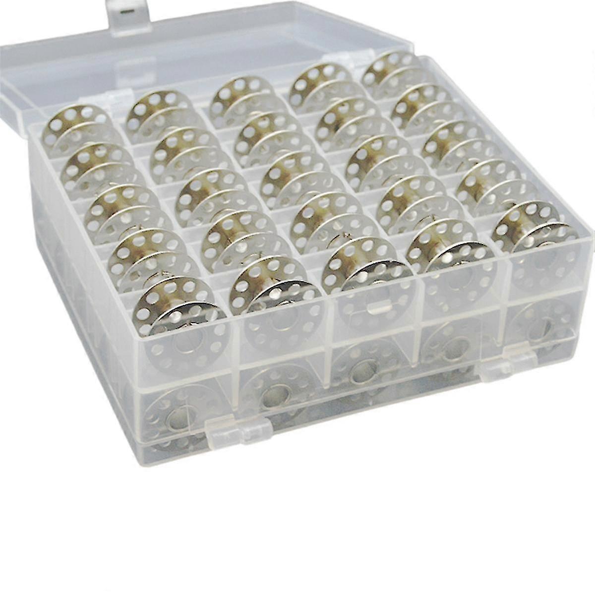 50 Pcs Metal Bobbins For Sewing Machine With Storage Box