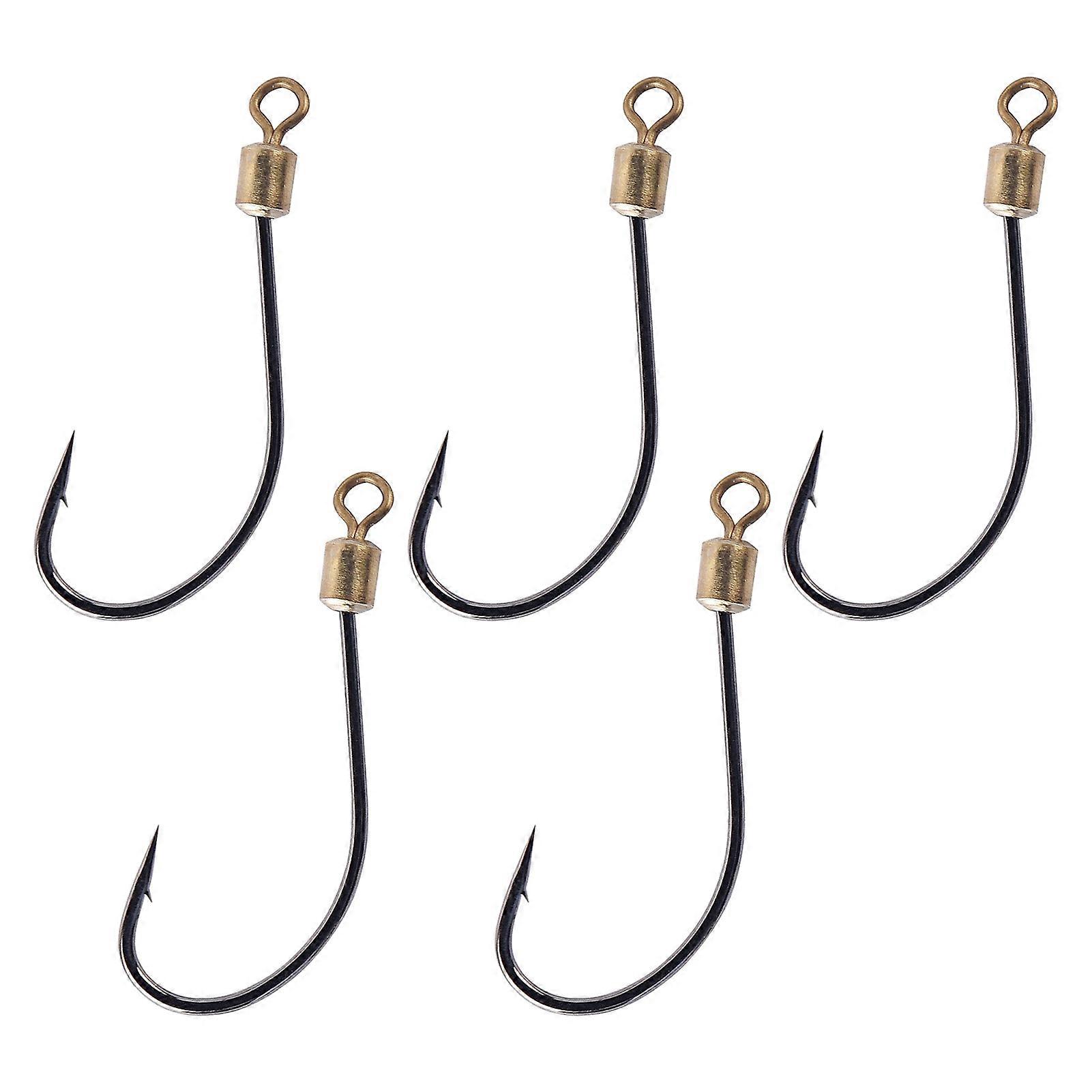 Kaesi 5Pcs/Bag 6-16 Fishing Hooks with Swivel Rotating Sharp Barb Rustproof Fixing Fishes Stainless Steel Heavy Duty Carp Fishing Fishhooks for Outdoo