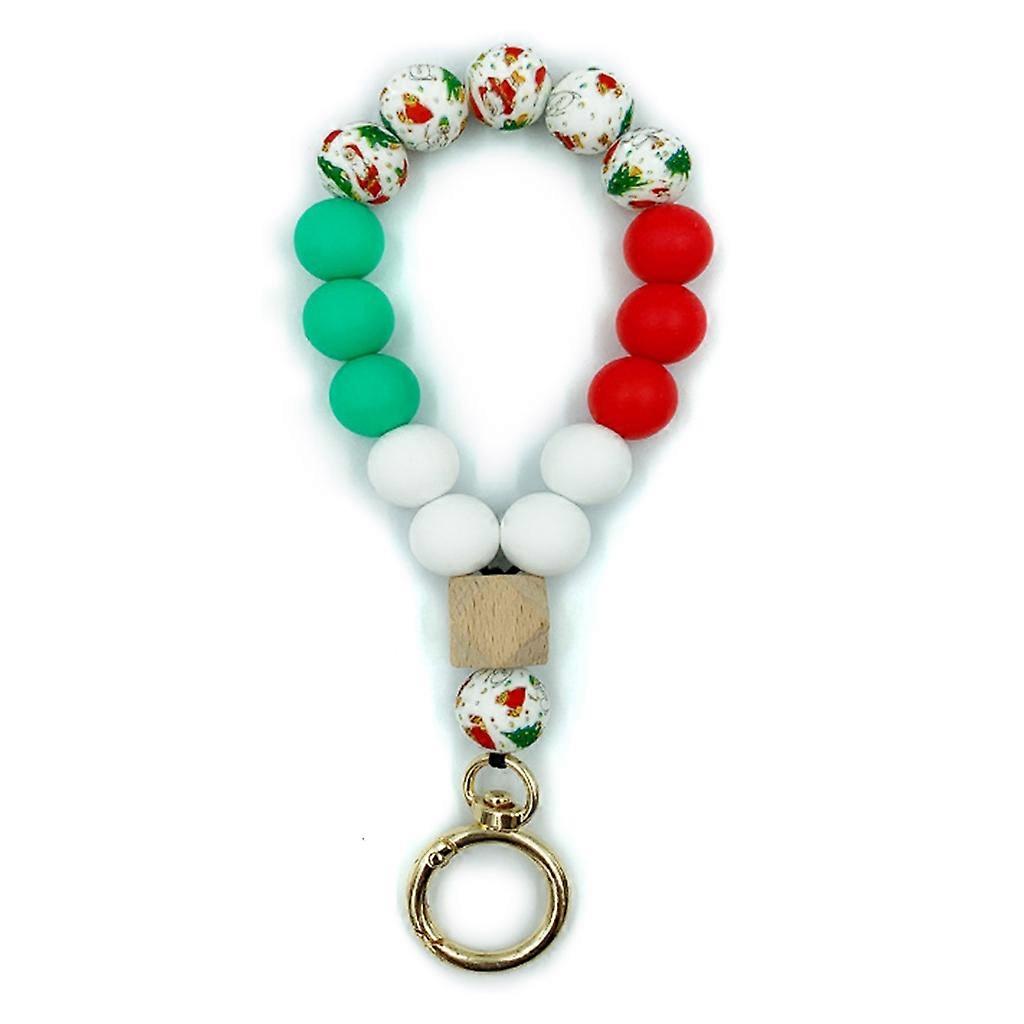 Silicone Beaded-Bangle Key-Chains Christmas Key-Ring Beaded-Bracelet-Wristlet