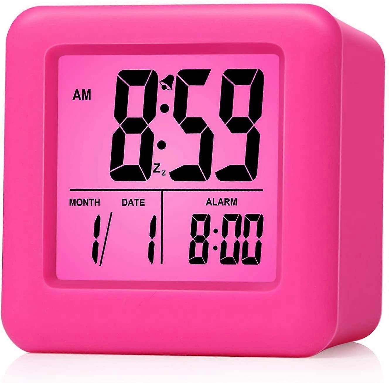 Easy Setting Travel Alarm Clock with Snooze,Soft Night Light,Cute Silicone Cover,Digital Alarm Clock Large Display Time & Month & Date & Alarm, Batter