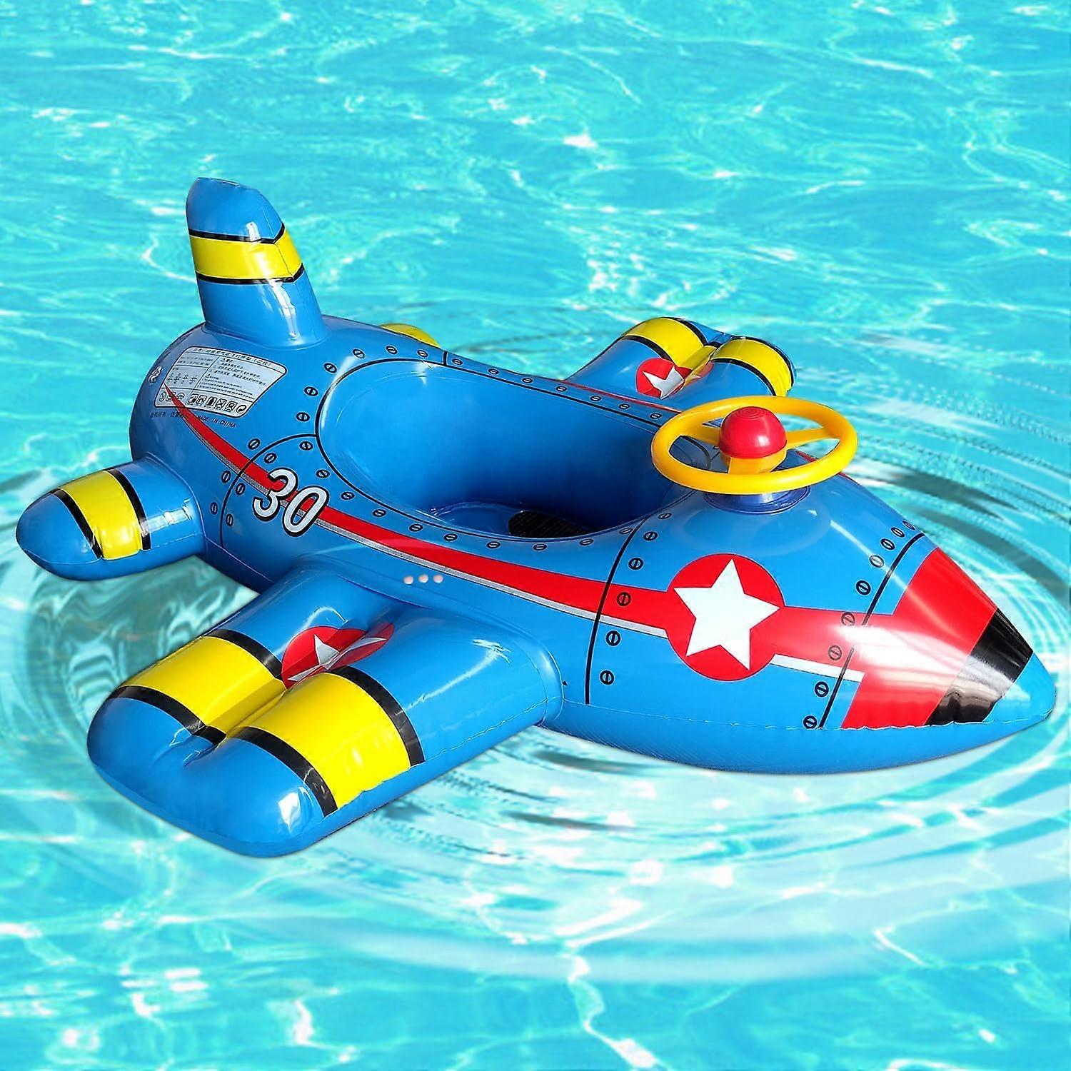 Toddler Pool Float Inflatable Airplane Baby Swim Float with Steering Wheel Horn Pool Toys for Toddlers 1-3