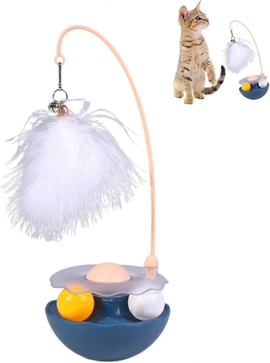 3-in-1 Tumbler Catnip Toy, Cat Teaser Cat Toys with Feather and Bell, Track Balls, Interactive Kitten Toy for Indoor Cats Exercise