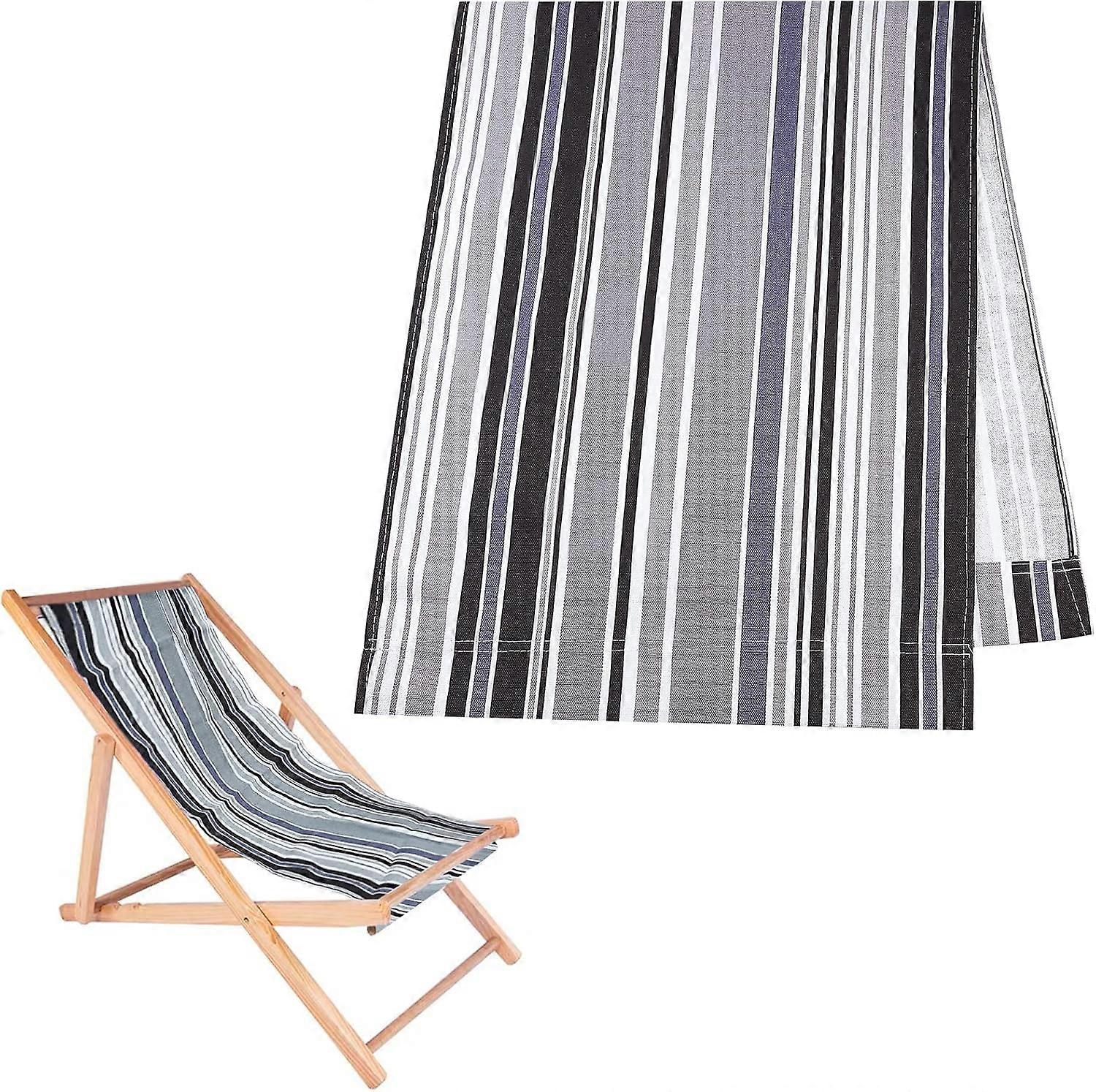 Chair Replacement Fabric Canvas Black and Gray Stripes Casual Durable for Beach Garden 44x17inch