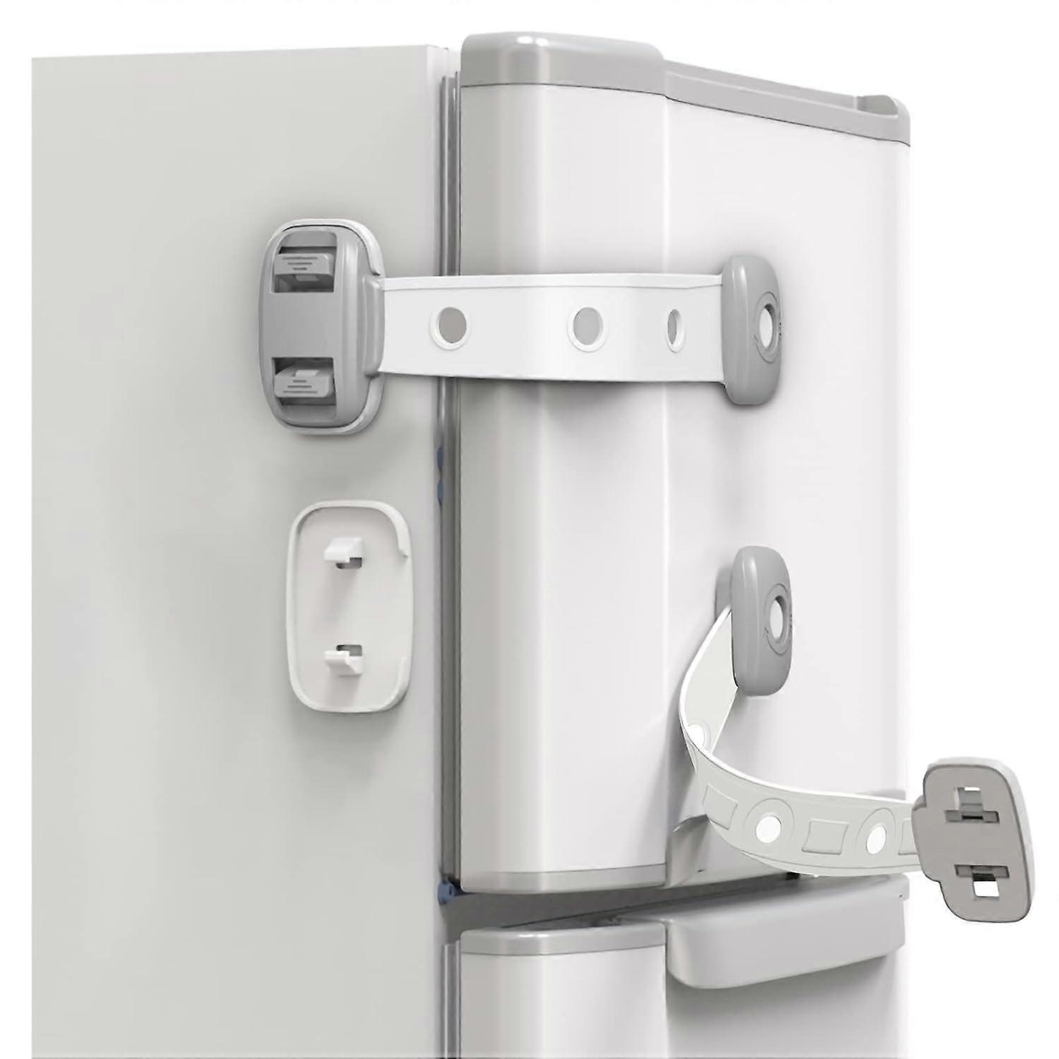 2Pack Fridge Locks,Refrigerator Door Lock,Child Proof Safety Cabinet Lock with Strong 3M Adhesives,Fridge Locks for Kids,Adjustable Strap Multi-Purpo