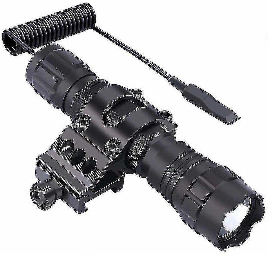 Tactical Led Flashlight, 1 Flashlight Mode, With Push Button Switch And 45 Mounting Rail, Side Offset Ring