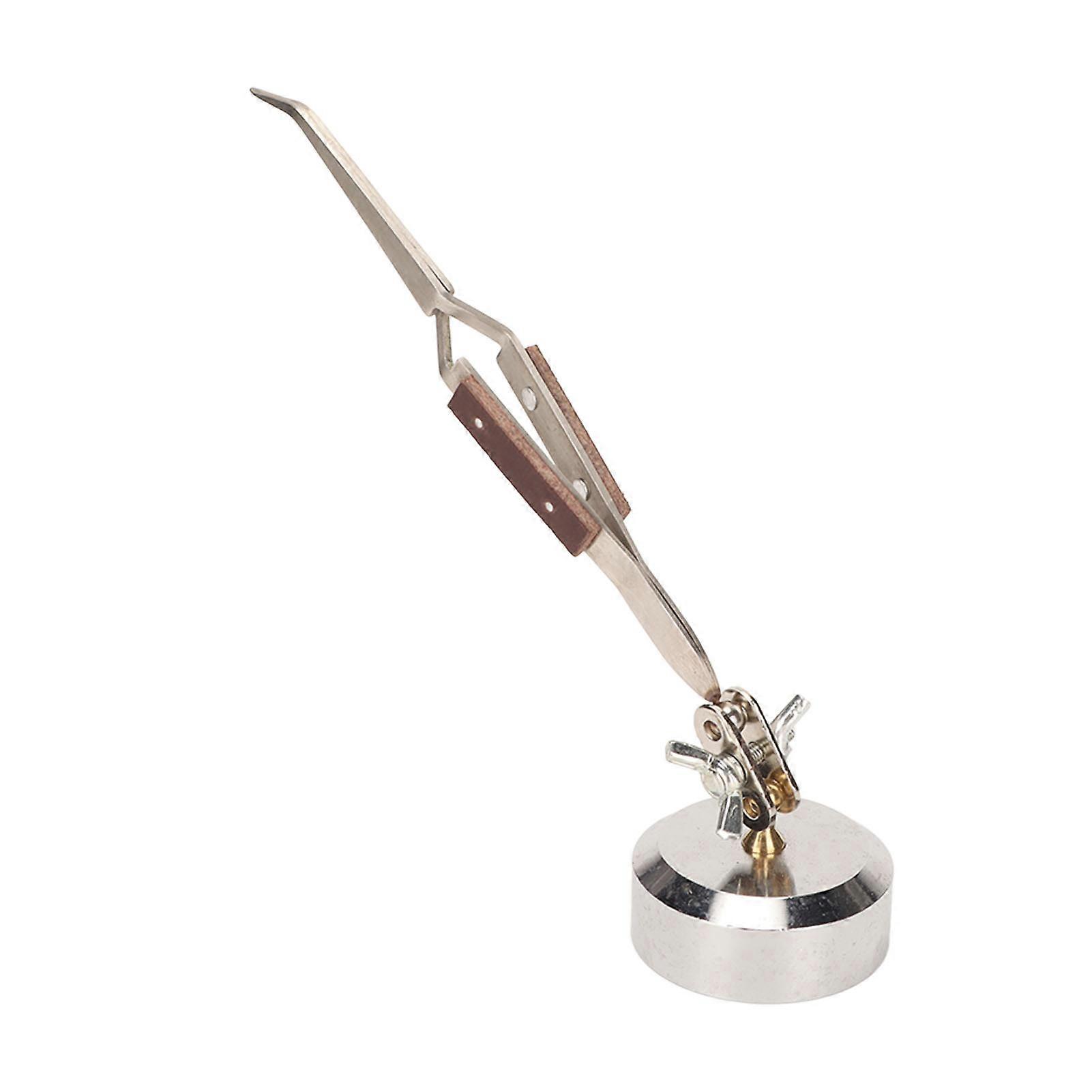 Third Hand Tweezers 360 Degree Rotation Curved Tip Cross Locking Jewelry Welding Soldering Tweezers with Base