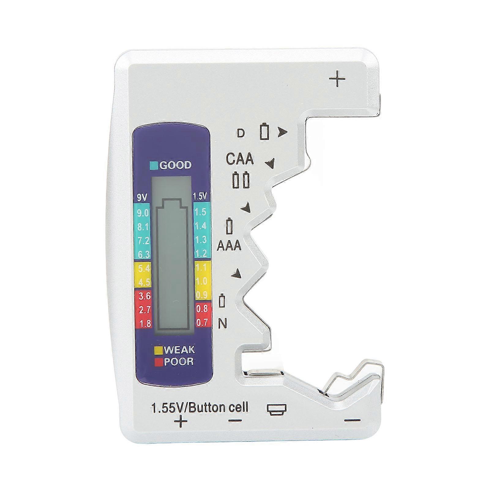 Digital Battery Capacity Gauge Tester Universal D C N AAA AA 9V 1.5V Button Cell Analyzer Silver