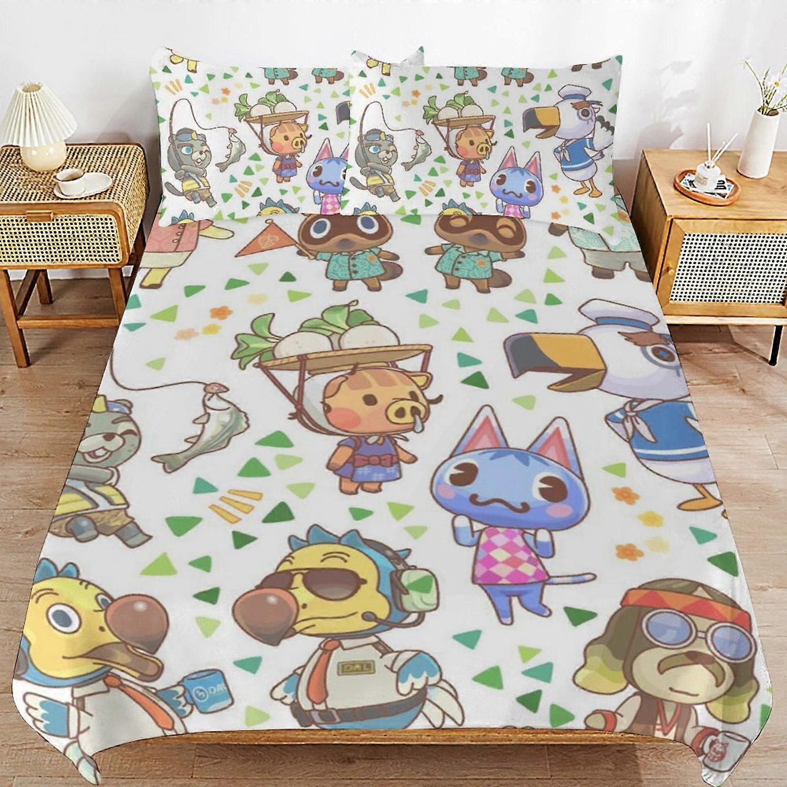 סט מצעים GD378 סט שמיכת Animal Crossing סט כיסוי שמיכה 3 חלקים סטים של מצעים רכים לכל העונות (שמיכה אחת 2 ציפיות) HZ378