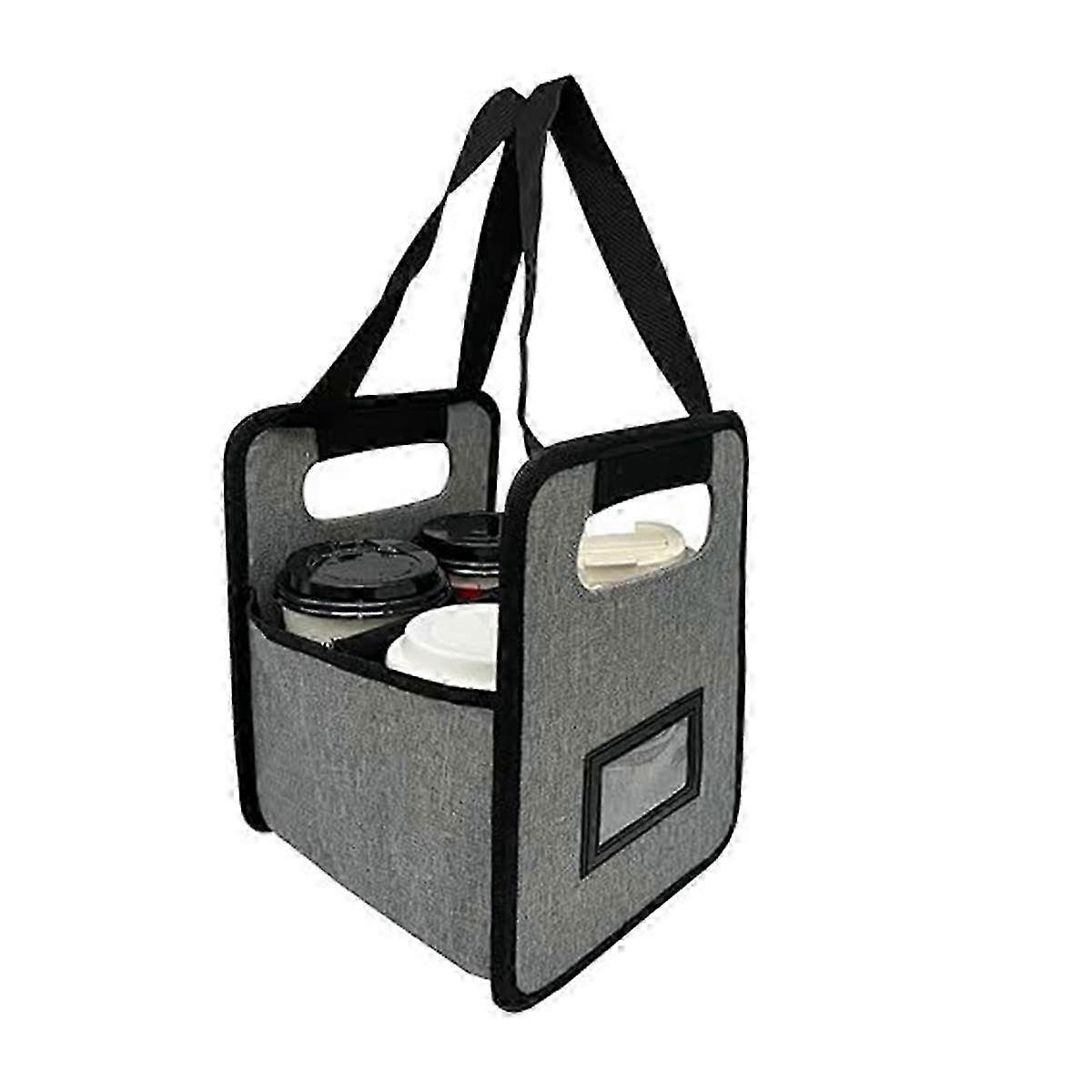 Portable Drink Carrier Reusable Insulated Coffee Cup Carrier with Handle for Delivery Foldable Drink Gray