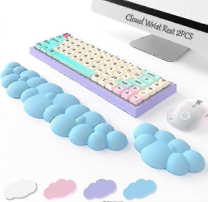 Keyboard Cloud Wrist Rest 2 Pieces, High Density Memory Foam Keyboard Palm Rest, Ergonomic Keyboard Pad Wrist Support, Pain Relief, Mouse Pad Support