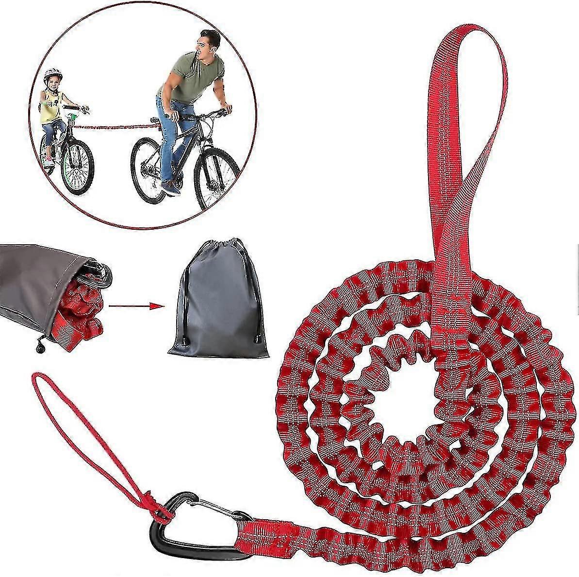 Bicycle Tow Rope Kids Tow Rope For Bicycle Tow Strap Elastic Bicycle Bungee Tow Rope, Load Capacity 500 Lbs(red - 170cm ) PK