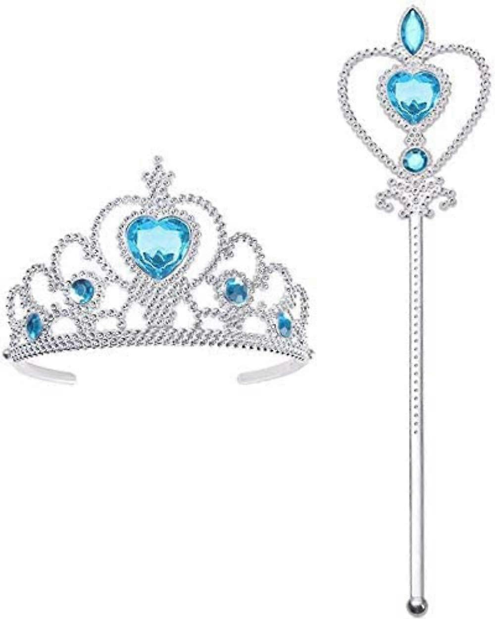 2 Pieces Gift Set,Princess Includes Crown with Magic Wand - Dress Up Girls Accessories for Carnival-Blue