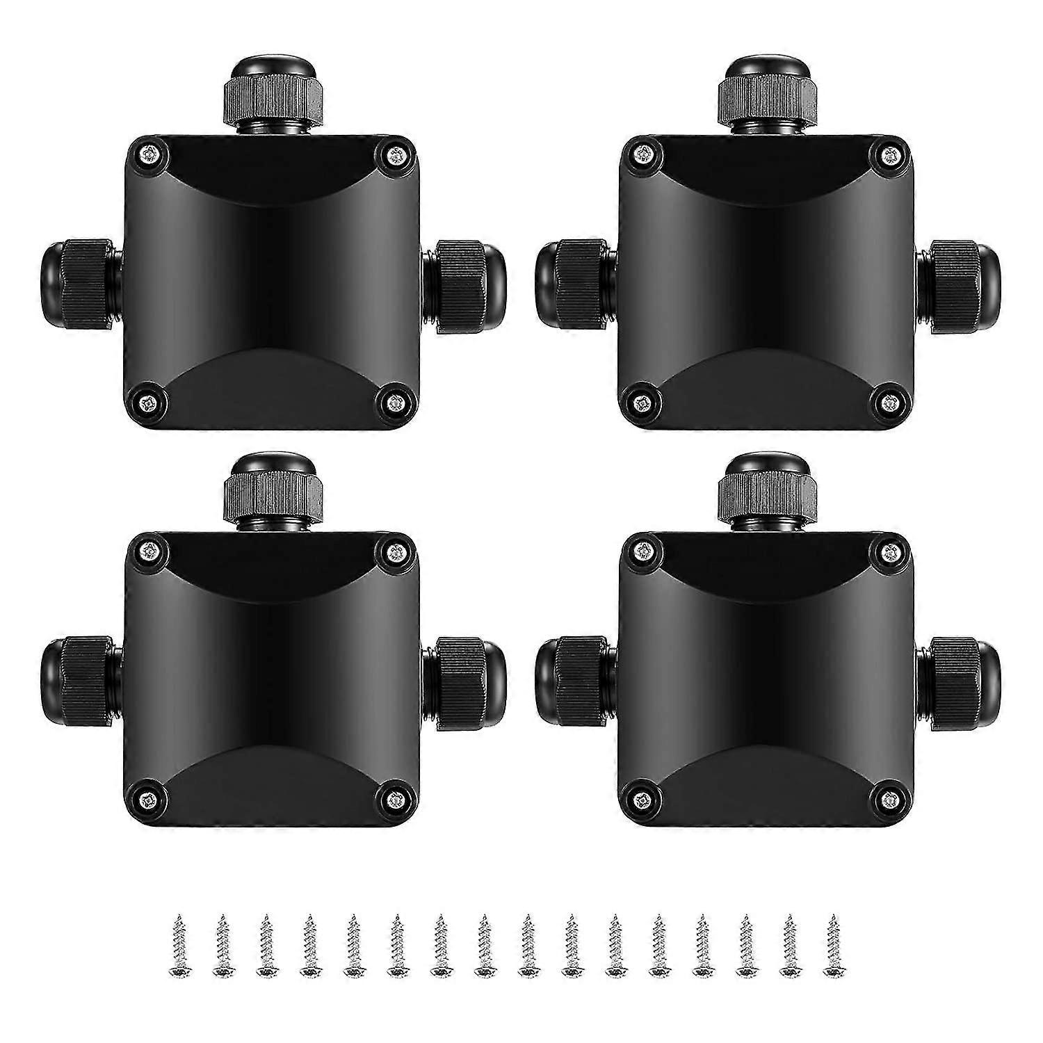 4pcs תיבת צומת ip68, מחבר עמיד למים 3 דרך מחברי תיבת חשמל חיצונית, - 5.5 מ"מ-10 מ"מ / שחור
