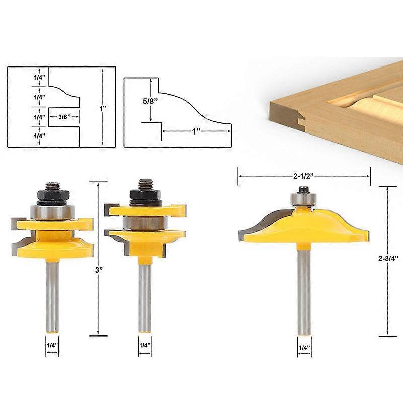 3 Piece Router Bit Set, 1/4 Inch Shank Raised Panel Cabinet Door Fabrication Router Bit, Guide and Tilt Router Bit Set for Woodworking (1/4 Inch Shank