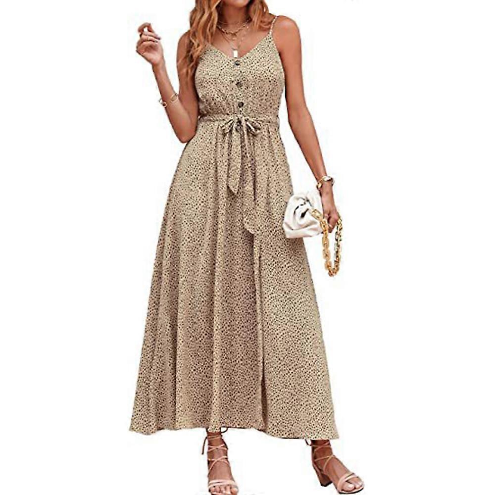 Women's Summer Sling Strap Maxi Dress Button-Down Sleeveless Beach Cover-up