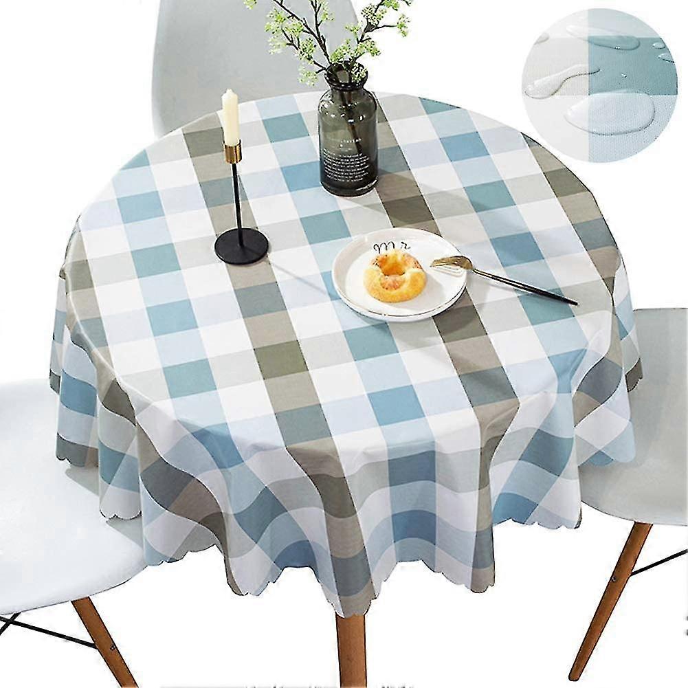 Round Tablecloth Wipeable Pvc Table Cloth,thick Table Protector For Dining Room,vinyl Rectangle Table Cover Blue Checkered Tablecloths Lace For Indoor
