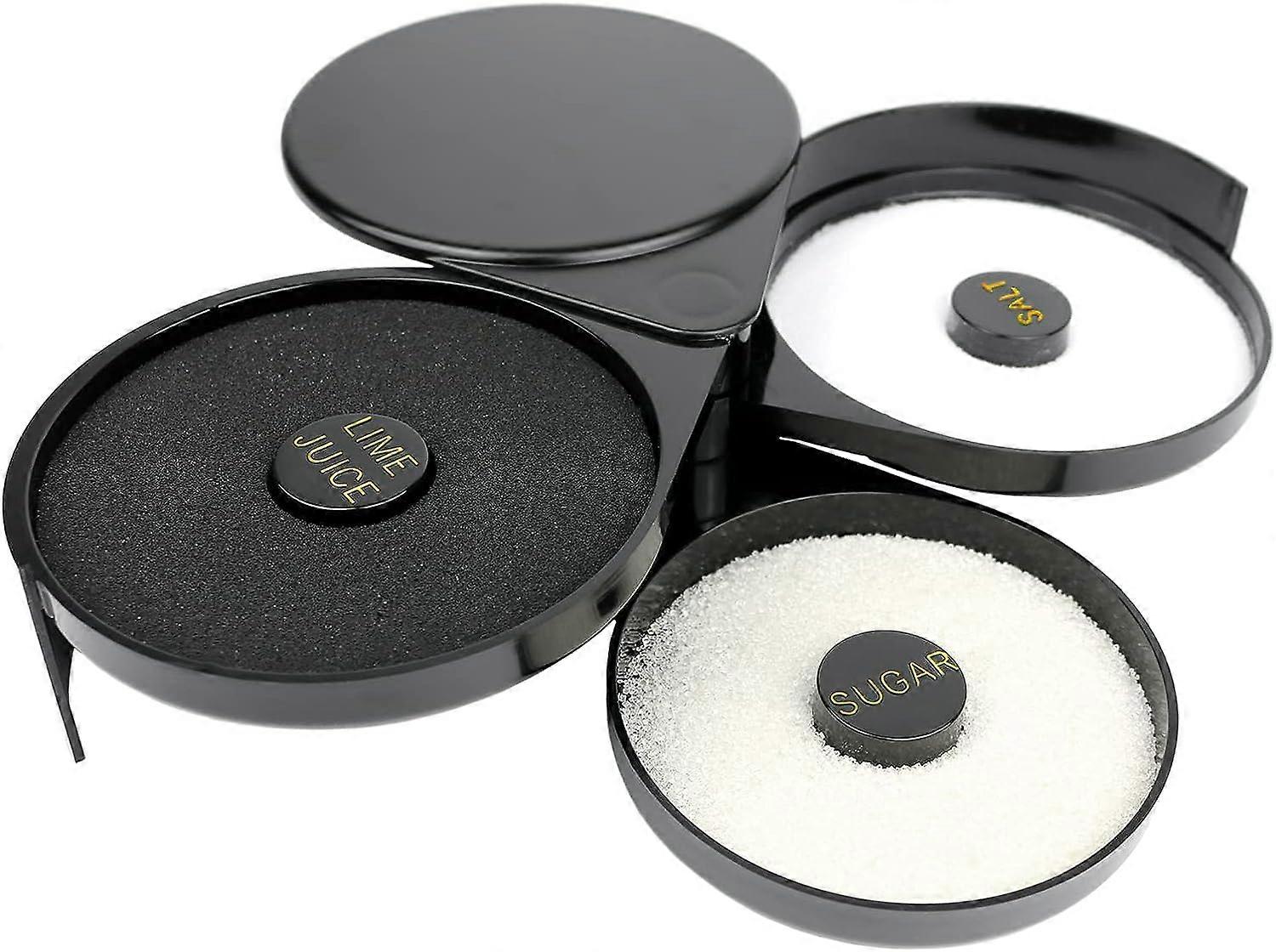 Bartender Tool with Sponge, 3-Tray Black Plastic Glass Rimming