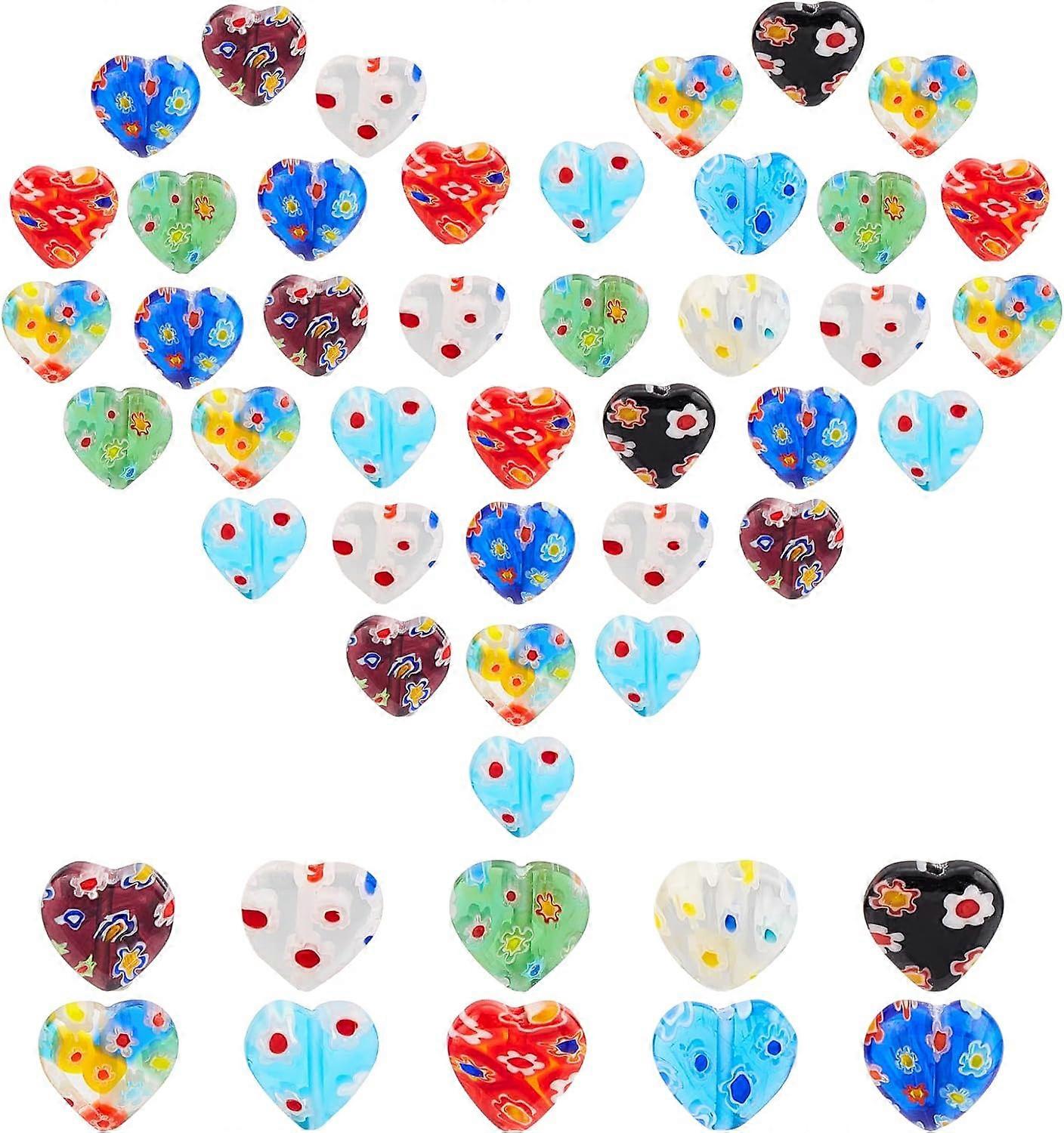 Handmade Millefiori Glass Beads Heart Mixed Color 12x12x5mm Hole: 1mm