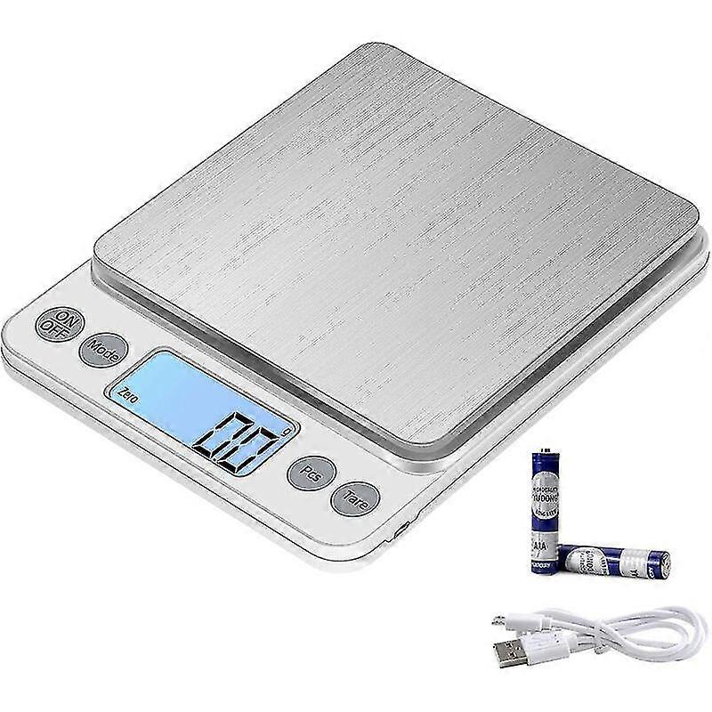 Extra große Lebensmittelwaage 5kg / 0.1g USB wiederaufladbare digitale Küchenwaage, Präzision elektronische Waage Edelstahl Wägetisch